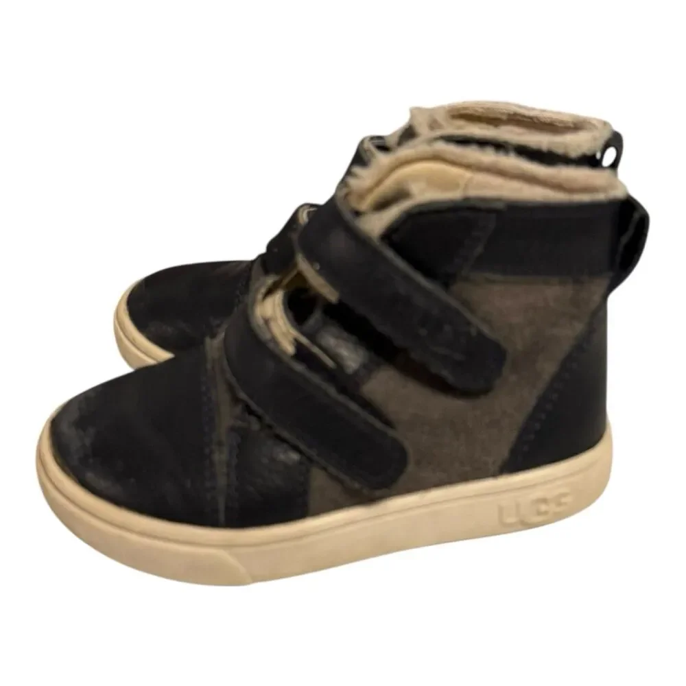 UGG Rennon II Size 7 Leather High Top Shoes Navy Blue Lined Toddler Boys Kids